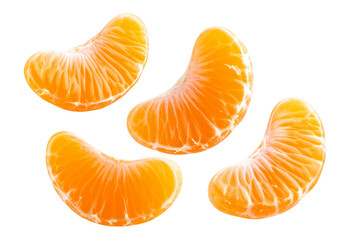   3 Tangerine slices flying, isolated on a transparent background