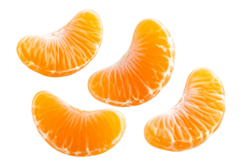   3 Tangerine slices flying, isolated on a transparent background