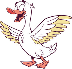 Joyful Cartoon Duck with Outstretched Wings – Playful and Vibrant Character Illustration for Children's Content