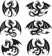 "Dragon Silhouette SVG &ndash; Fantasy Tribal Beast Clipart for DIY Crafts & Tattoos"

"Flying Dragon Outline &ndash; Mythical Creature Art for Shirts, Prints, and Logos"

"Black Dragon Silhouette PNG &ndash; Gothic Ve