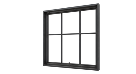 Dark metal window frame with six panes. Industrial style.