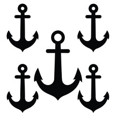 Nautical Anchor Illustrations Set of Five Black Anchors