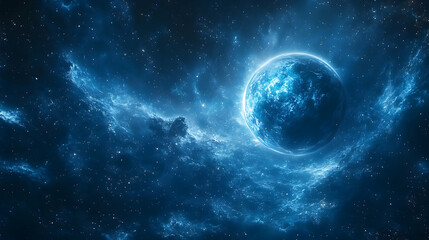 Obraz premium A cosmic landscape featuring a luminous celestial body.