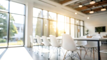 Fototapeta premium Blurred background meeting space office location interior design bright environment clear view