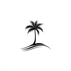 Naklejka premium Palm Tree on Beach, Island Getaway A simple beach logo for summer vacation