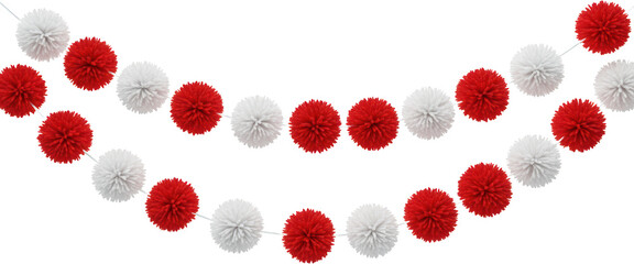Festive Red and White Pom Pom Garland Decoration for Party Celebration or Event