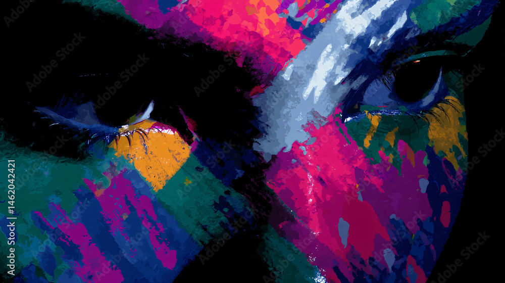 Aufkleber vibrant abstract portraiture have colorful patterns and expressive features, generated by ai.