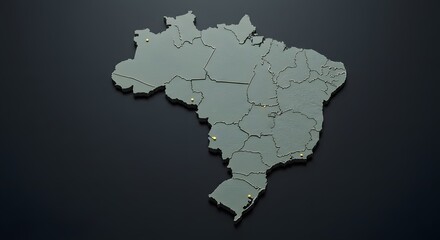 Fototapeta premium Brazil Map with Golden Pin Markers on a Dark Background