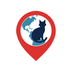 Cat global location icon representing worldwide cat tracking and pet services