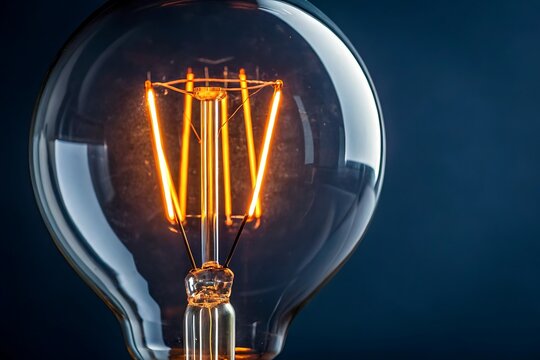 Vintage edison light bulb filament glowing on dark background