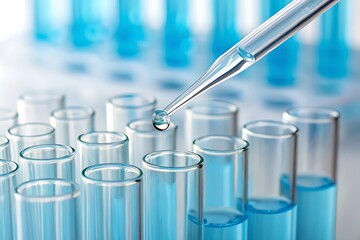 Laboratory test tubes with blue liquid and dropper