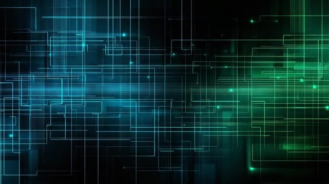 Modern abstract digital background with vibrant blue and green lines in 4k resolution
