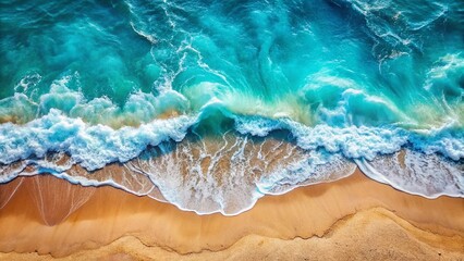 Obraz premium Abstract Blue Ocean Wave Banner, Coastal Beach Panorama, Fluid Marble Texture, Travel Background