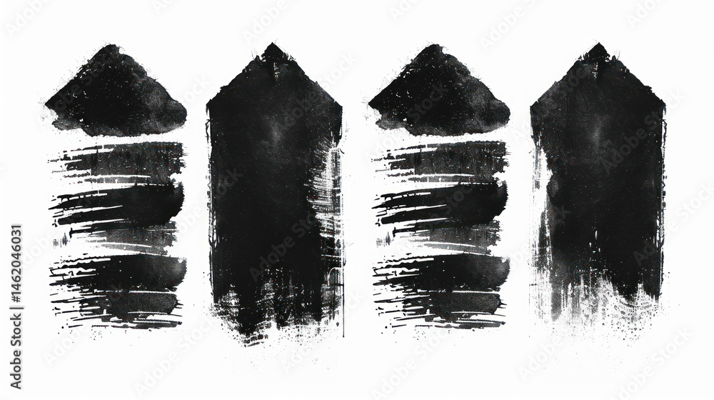 Poster abstract artistic representation of dark shapes with brush strokes suggesting varied forms and textu