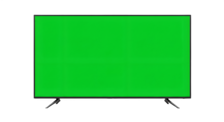 Modern flat-screen TV with vibrant green screen, ready for your content.