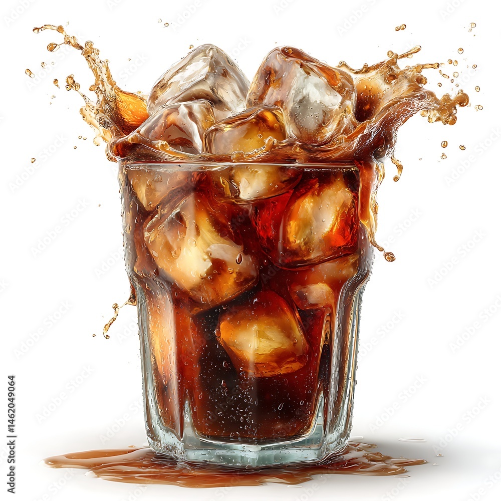 Poster cool refreshment: a close-up shot captures the instant of a refreshing beverage, as ice cubes collid