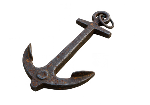 A rusted metal anchor isolated against isolated on transparent background