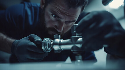 Mechanic Inspecting a Precision Mechanical Component