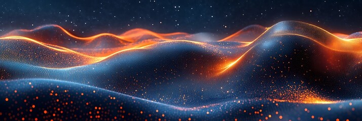 Data Flow Abstract: An abstract digital representation of data flow, showcasing dynamic waves of interconnected information, with vibrant colors and subtle light effects.