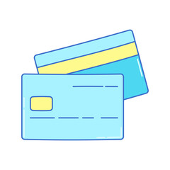 Credit Cards Doodle style, pair of plastic bank cards, useful for e-commerce, payment system, or financial transaction icons.