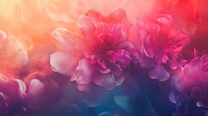 Fototapeta premium Vibrant pink flowers in colorful smoke.