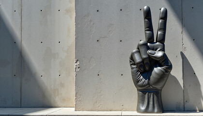 Victory Hand Sculpture Symbolizing Freedom Against Concrete Wall  