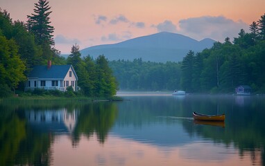 Serene Sunrise Lake House  Canoe