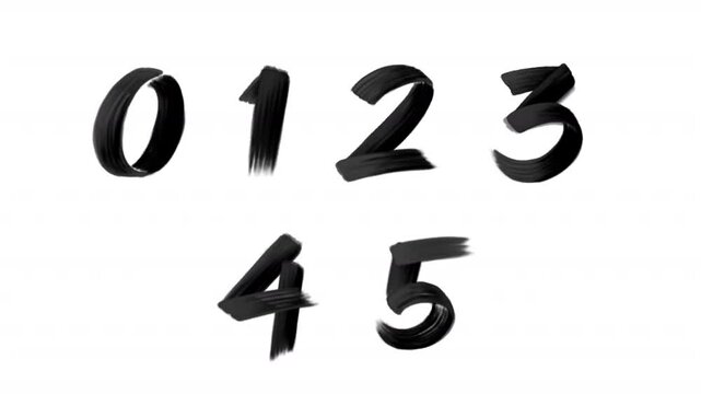 Black grunge paint brush stroke numbers 0-5. Zero, one, two, three, four, five scribble sketch doodle typefaces. Hand drawn digits on a transparent alpha channel.