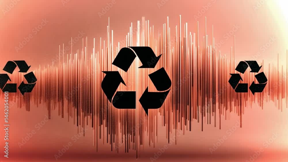 Poster a vibrant backdrop featuring a recycling symbol, complemented by a dynamic soundwave pattern