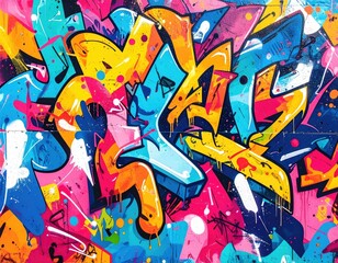 Vibrant abstract graffiti art, colorful urban wall art, bold strokes, dynamic design, street art texture. Image ideal for backgrounds, textures, and design projects.