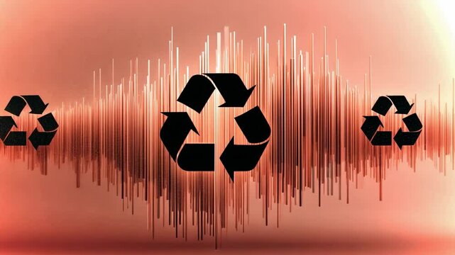 A vibrant backdrop featuring a recycling symbol, complemented by a dynamic soundwave pattern