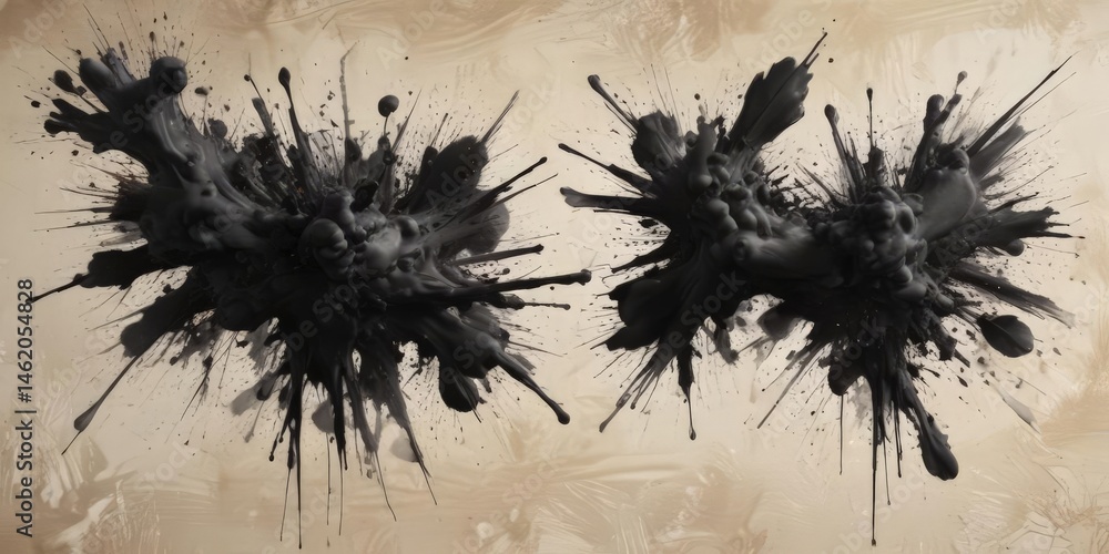 Poster abstract ink blots with sharp edges on raw canvas, cool, blot, abstract