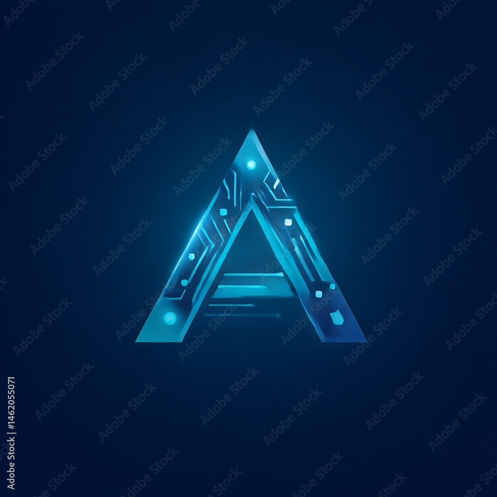 Poster futuristic tech letter a with circuit board design against dark gradient backdrop