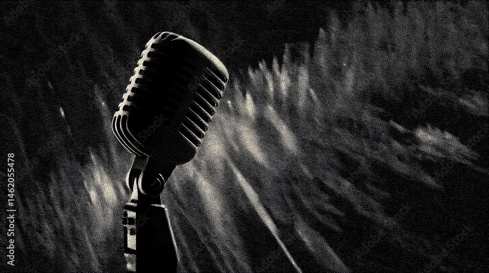 Poster vintage microphone instance with sound waves and consequence