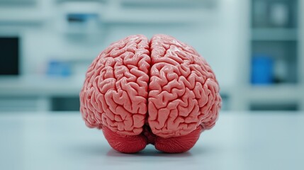 Detailed Anatomical Model of a Human Brain on a Table in a Medical Setting