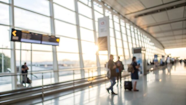Blurred airport scene travelers in motion busy terminal busy environment dynamic viewpoint