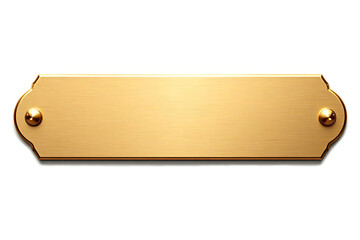 Metal gold nameplate or name tag with rivets isolated on white background	