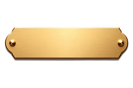 Metal gold nameplate or name tag with rivets isolated on white background	