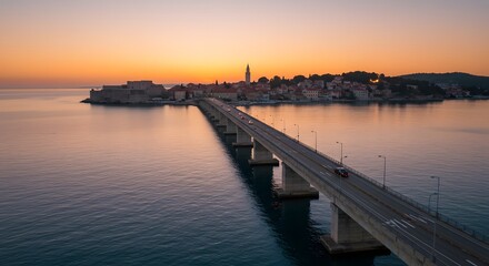 Obraz premium Bridge to Primosten Town at Sunset