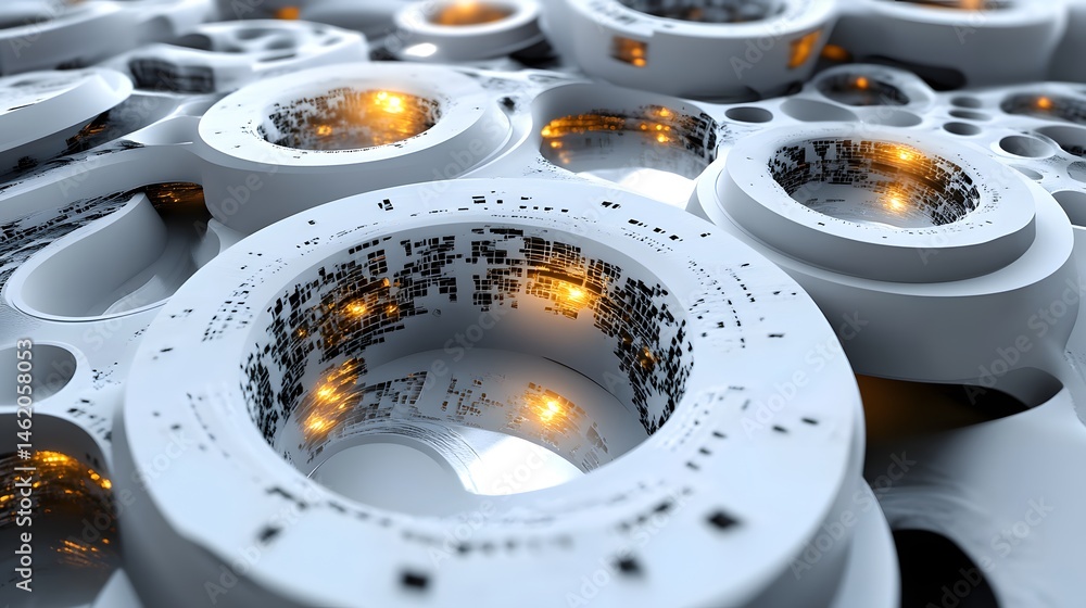 Poster abstract architectural design of interlocking rings.