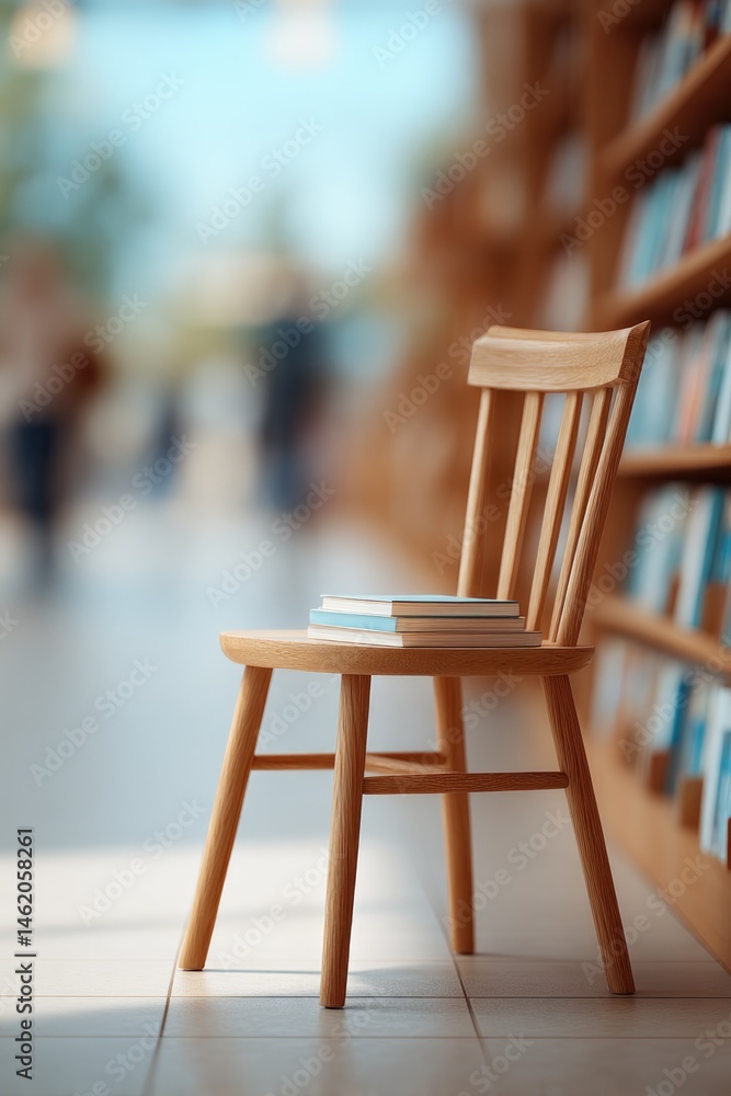 Poster minimalistic bookstore image showcasing small table with neatly arranged books sunlit interior with 