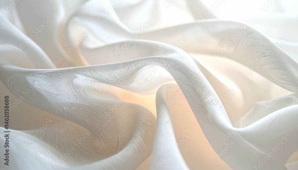 Poster elegant white fabric with soft folds and subtle texture, illuminated by warm light. perfect for back