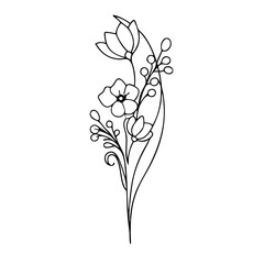 Floral Line Art Illustration of Delicate Spring Blooms  