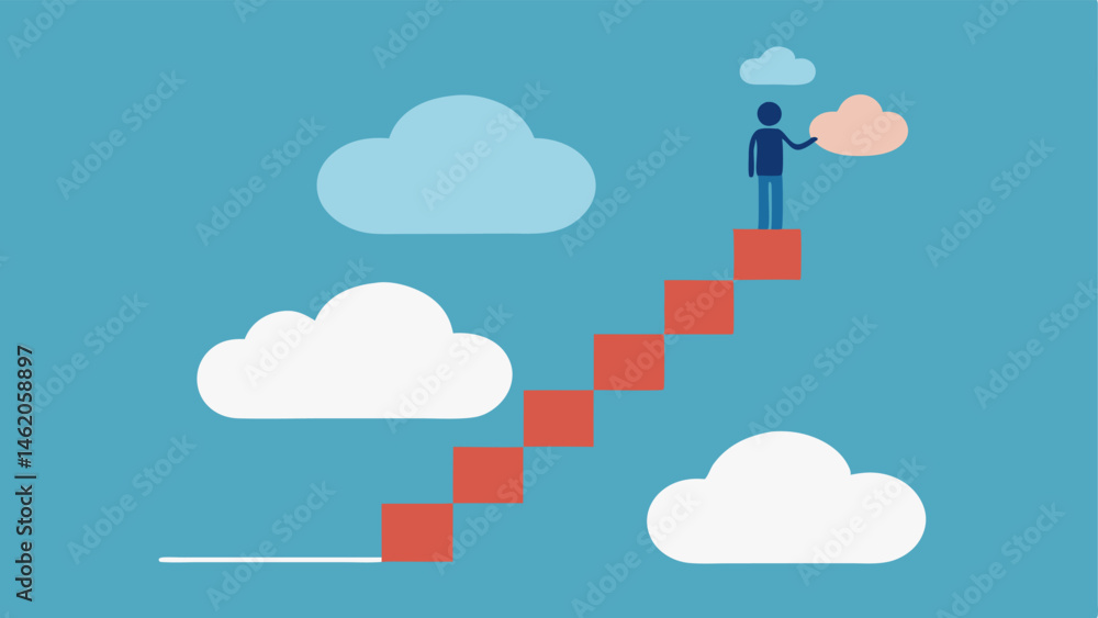 Aufkleber healing journey a visual metaphor of a person walking up a staircase made of clouds or oxygen molecu