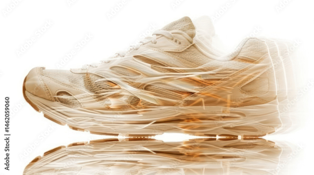 Poster speed and motion blur of athletic running shoe capturing dynamic movement in sports performance acti