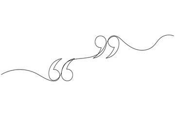 Quote mark continuous one line drawing and minimalist style isolate outline vector illustration