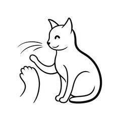 Minimalist black and white cat interacting with a hand in a playful and happy pose