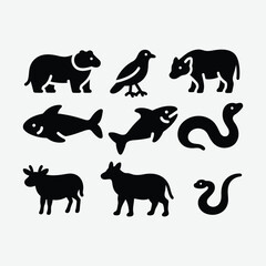 Explore a collection of simple animal line drawings with black outlines on a white background. Includes diverse species, wildlife icons, pets, marine life, and editable vector graphics.