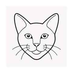 Simple black and white vector illustration of a friendly cat head with whiskers