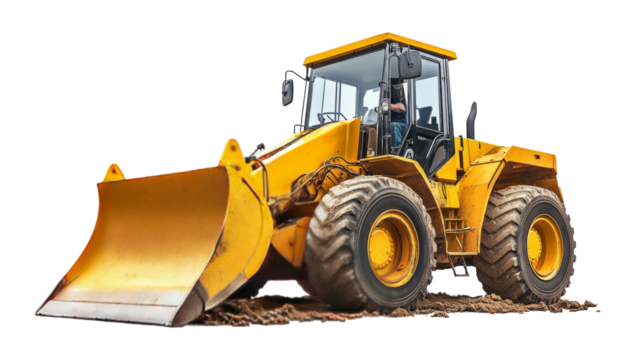 Front-end loader with a large bucket for moving material. isolated on transparent background